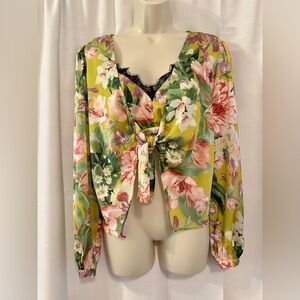 Express 2 Piece Spring Floral Tie Front Long Sleeve Blouse